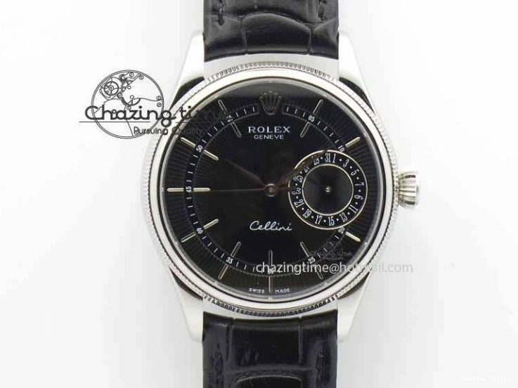 0217 Cellini Date VF Best Edition SS Black Dial Stick Markers On Black Leather Strap A Lightweight 3725